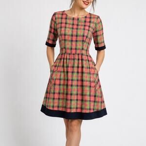 Retrolicious Orange Plaid Fit Flare Dress Small Pinup Retro Mod Rockabilly